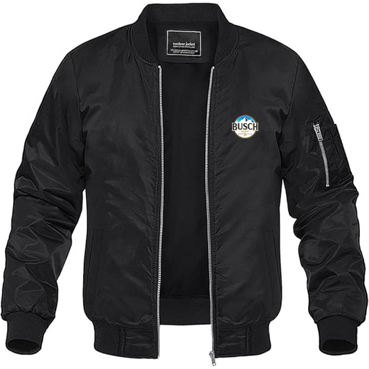 Men's Busch Logo Lightweight Bomber Jacket Windbreaker Softshell Varsity Jacket Coat