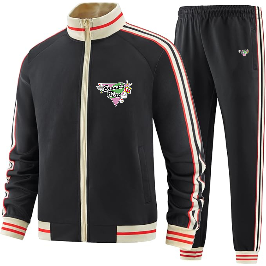 Men's  Bronski Beat   Two Piece Designer Tracksuit with Bold Striped Accents and Zippered Front Elevated Athletic