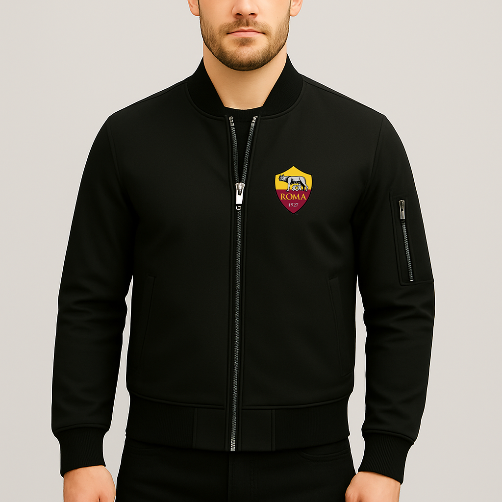 Men's AS Roma FC Lightweight Bomber Jacket - Black