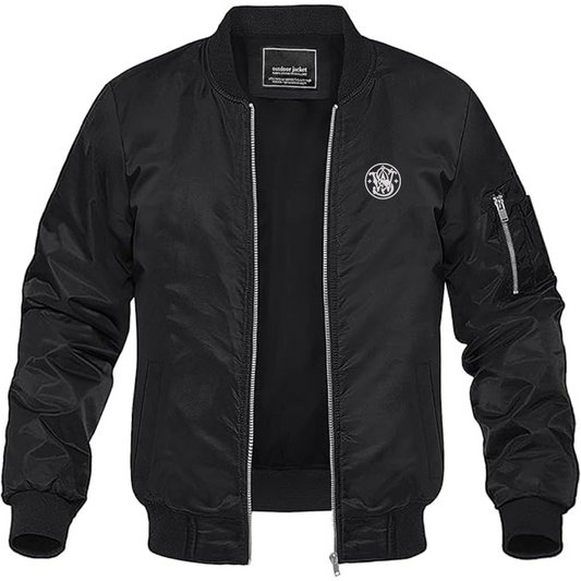 Men's Smith and Wesson Symbol Logo Lightweight Bomber Jacket Windbreaker Softshell Varsity Jacket Coat