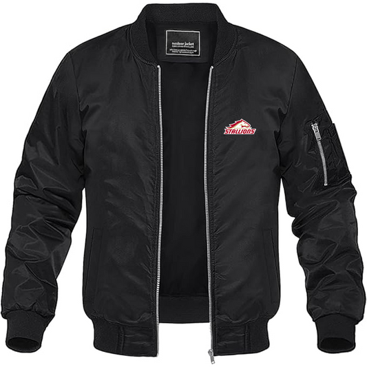 Men's Birmingham Stallions Logo Lightweight Bomber Jacket Windbreaker Softshell Varsity Jacket Coat