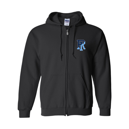 Men's Rhode Island Rams Logo Gildan  Heavy Blend Full Zip Hooded Sweatshirt