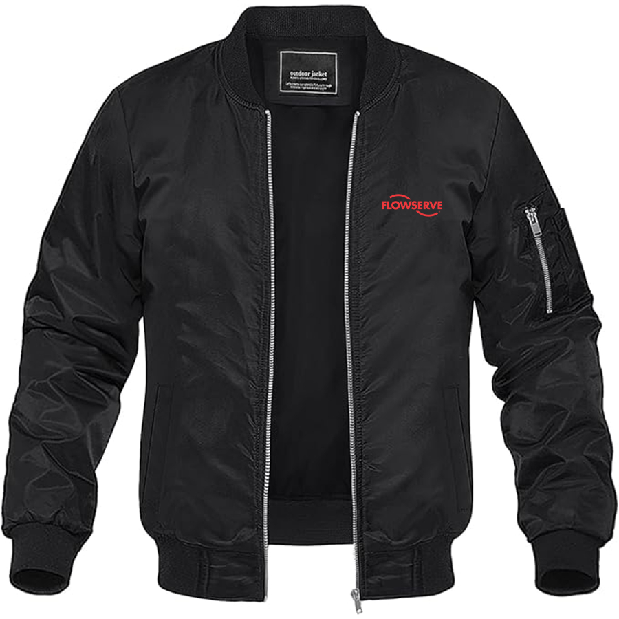 Men's Flowserve Logo Lightweight Bomber Jacket Windbreaker Softshell Varsity Jacket Coat