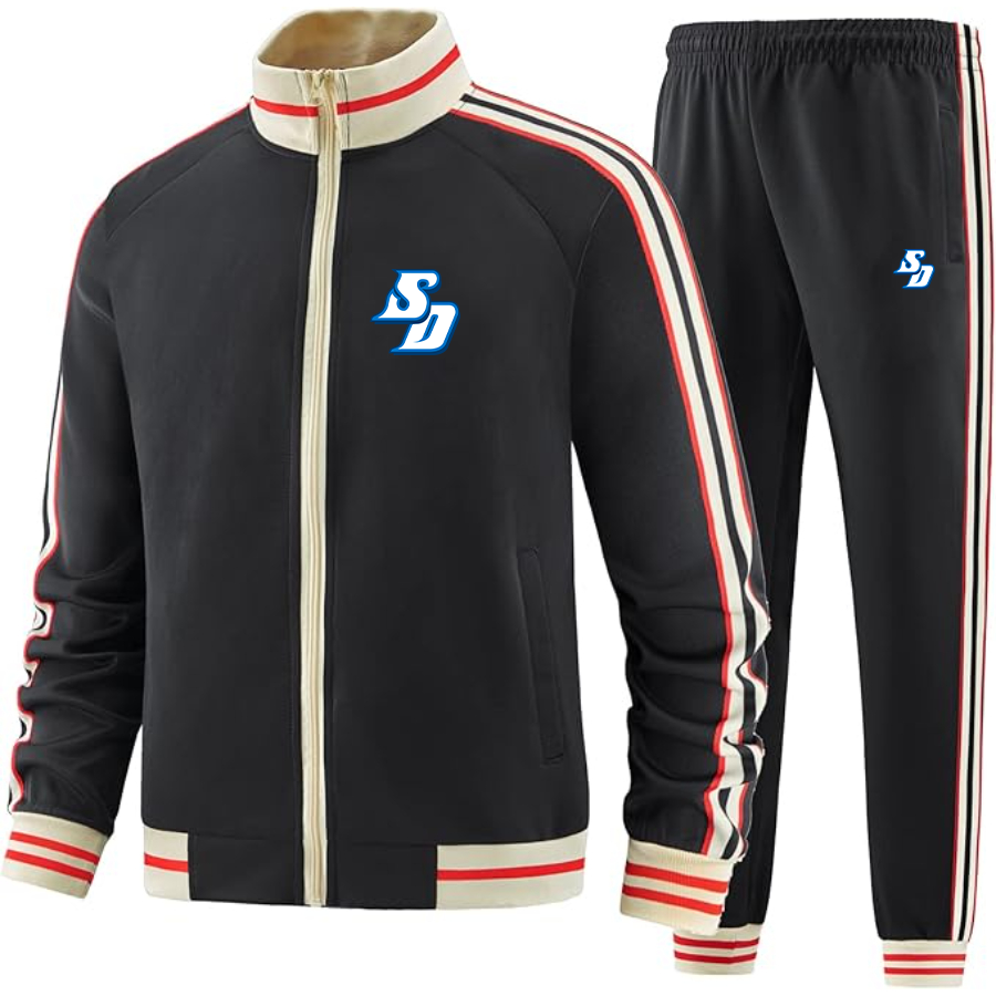 Men's San Diego Toreros Logo Tracksuit with Bold Striped Accents and Zippered Front Athletic Wear