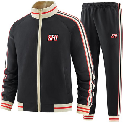 Men's Saint Francis Red Flash Logo Tracksuit with Bold Striped Accents and Zippered Front Athletic Wear