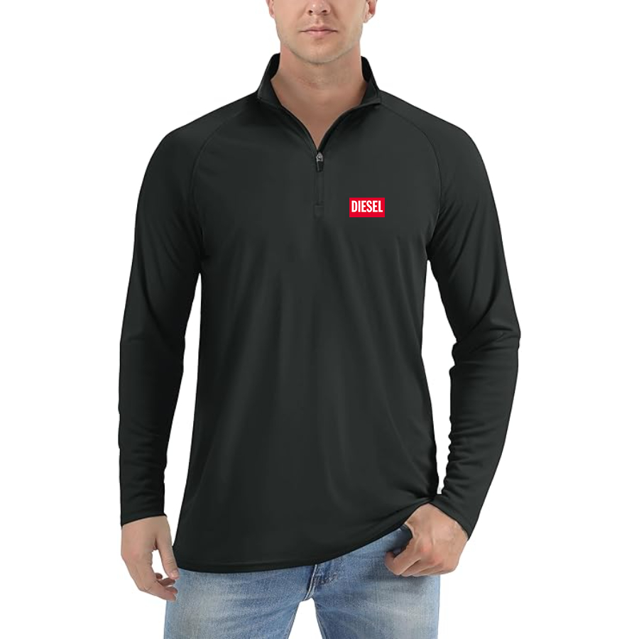 Men’s Diesel Logo Lightweight Quarter-Zip Athletic Shirt Long Sleeve Performance Wear