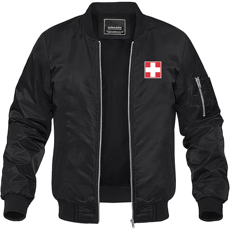 Men's Switzerland National Football Soccer Team Lightweight Bomber Jacket - Black