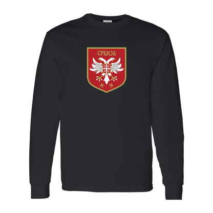 Men's Serbia National Football Soccer Team Logo Gildan Heavy Cotton Long Sleeve T-Shirt