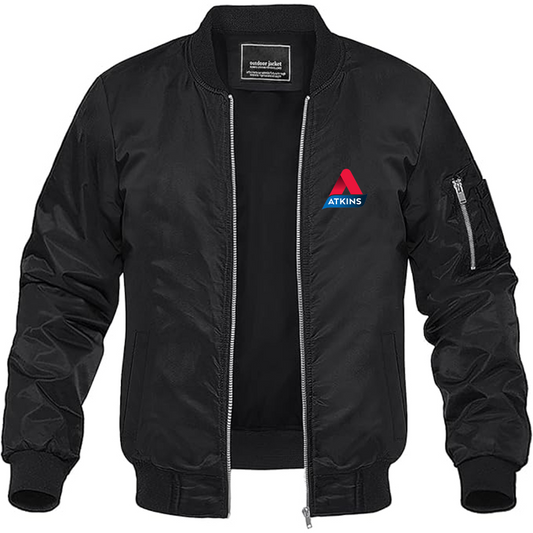 Men's Atkins Logo Lightweight Bomber Jacket Windbreaker Softshell Varsity Jacket Coat