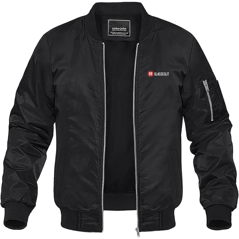 Men's Glasseslit Logo Lightweight Bomber Jacket Windbreaker Softshell Varsity Jacket Coat