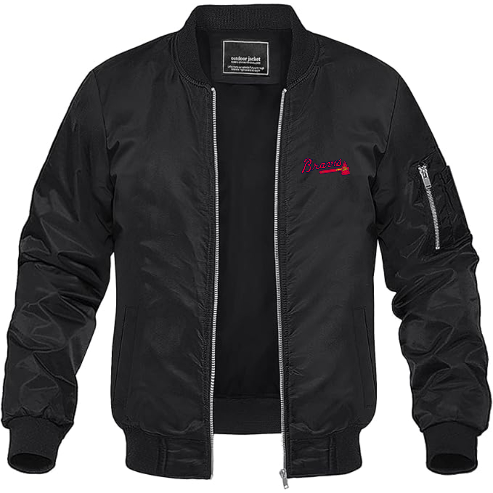 Men's Atlanta Braves Logo Lightweight Bomber Jacket Windbreaker Softshell Varsity Jacket Coat