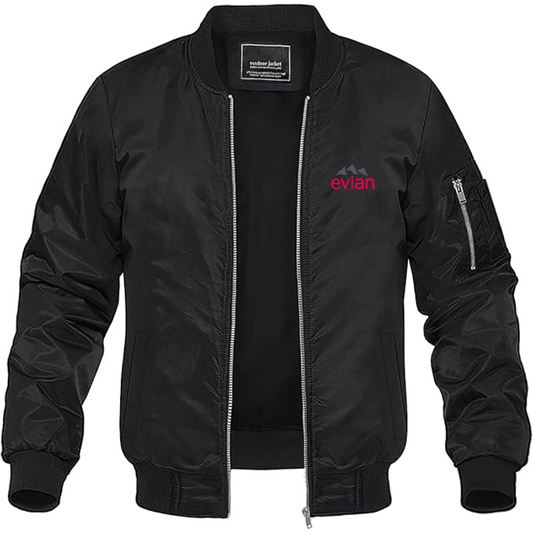 Men's Evian Logo Lightweight Bomber Jacket Windbreaker Softshell Varsity Jacket Coat
