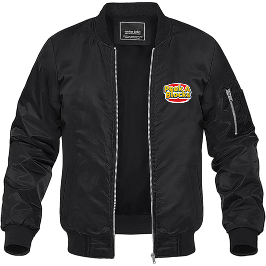 Men's Peek A Blocks Logo Lightweight Bomber Jacket Windbreaker Softshell Varsity Jacket Coat