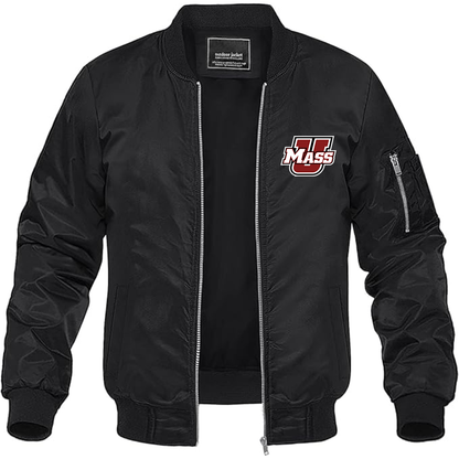 Men's Massachusetts Minutemen Logo Lightweight Bomber Jacket Windbreaker Softshell Varsity Jacket Coat