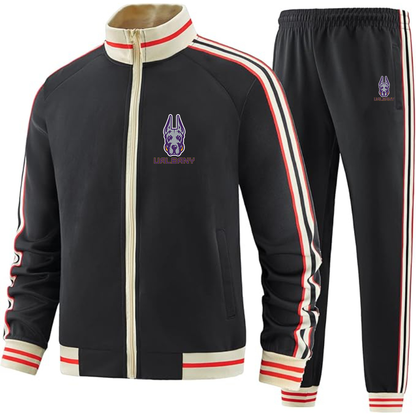 Men's Albany Great Danes Two Piece Designer Tracksuit with Bold Striped Accents and Zippered Front Elevated Athletic Wear