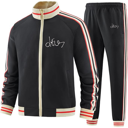 Men's dEUS Two Piece Designer Tracksuit with Bold Striped Accents and Zippered Front Elevated Athletic