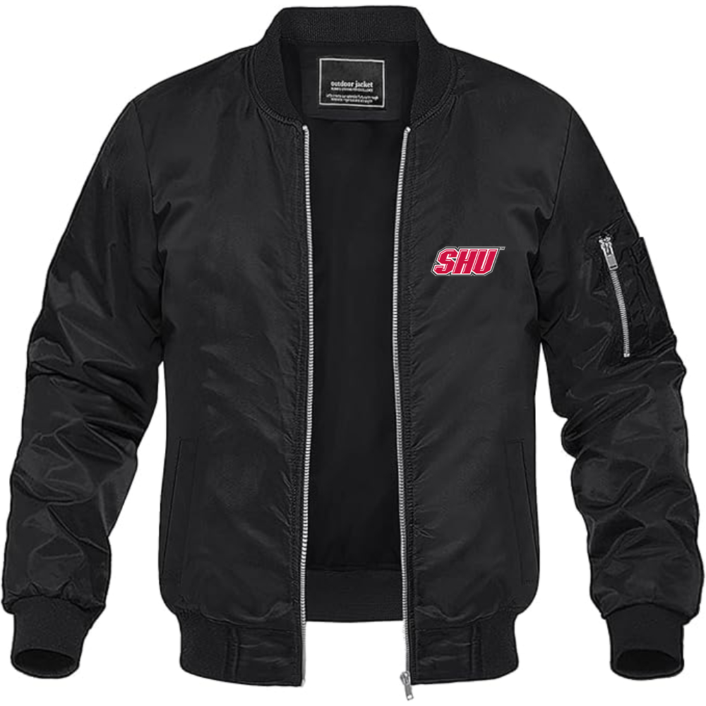 Men's Sacred Heart Pioneers Logo Lightweight Bomber Jacket Windbreaker Softshell Varsity Jacket Coat