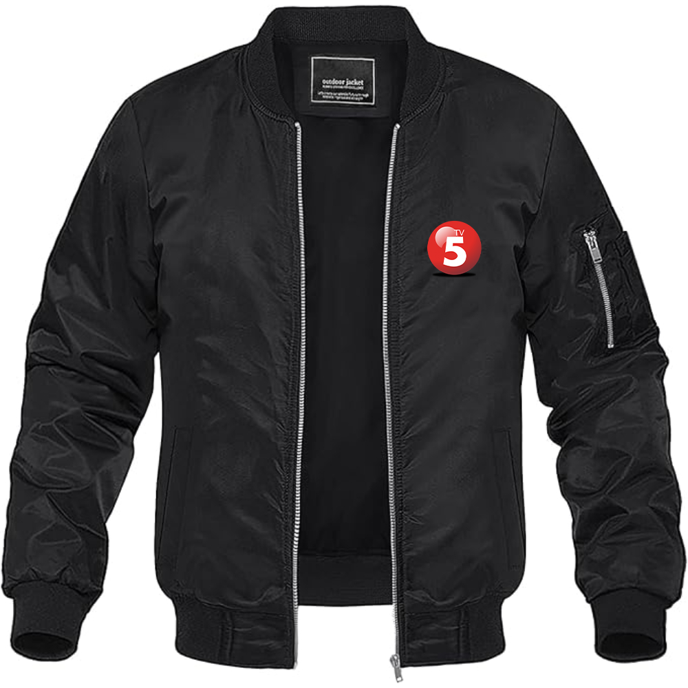 Men's ABC TV5 Logo Lightweight Bomber Jacket Windbreaker Softshell Varsity Jacket Coat
