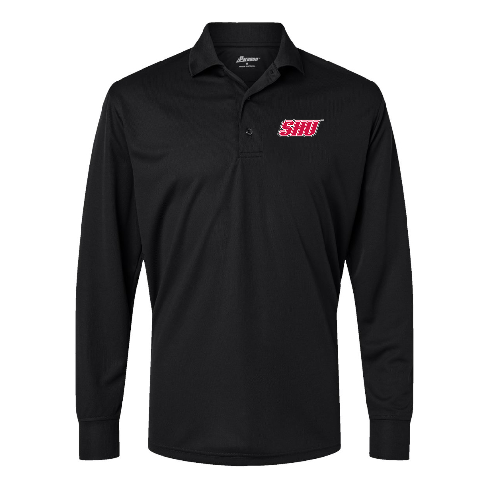 Men's Sacred Heart Pioneers Logo Paragon Prescott Long Sleeve Polo