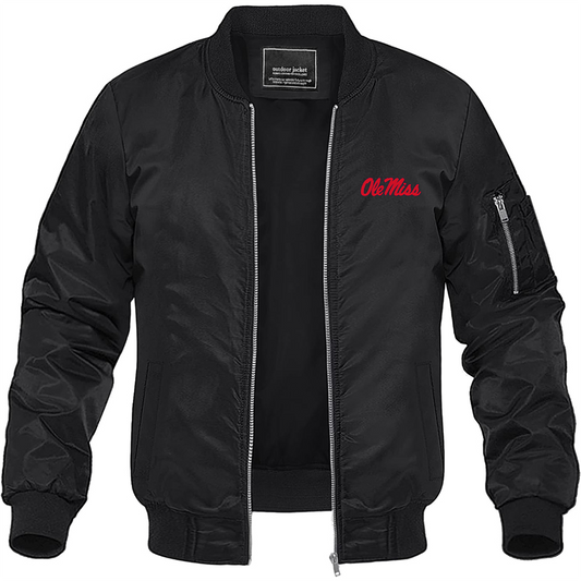 Men's Mississippi Rebels Logo Lightweight Bomber Jacket Windbreaker Softshell Varsity Jacket Coat