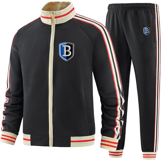 Men's   Bentley Falcons  Two Piece Designer Tracksuit with Bold Striped Accents and Zippered Front Elevated Athletic Wear