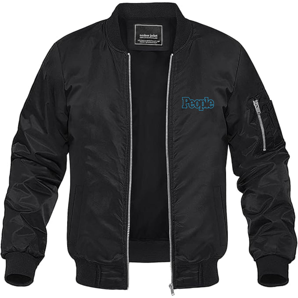 Men's People Magazine Logo Lightweight Bomber Jacket Windbreaker Softshell Varsity Jacket Coat