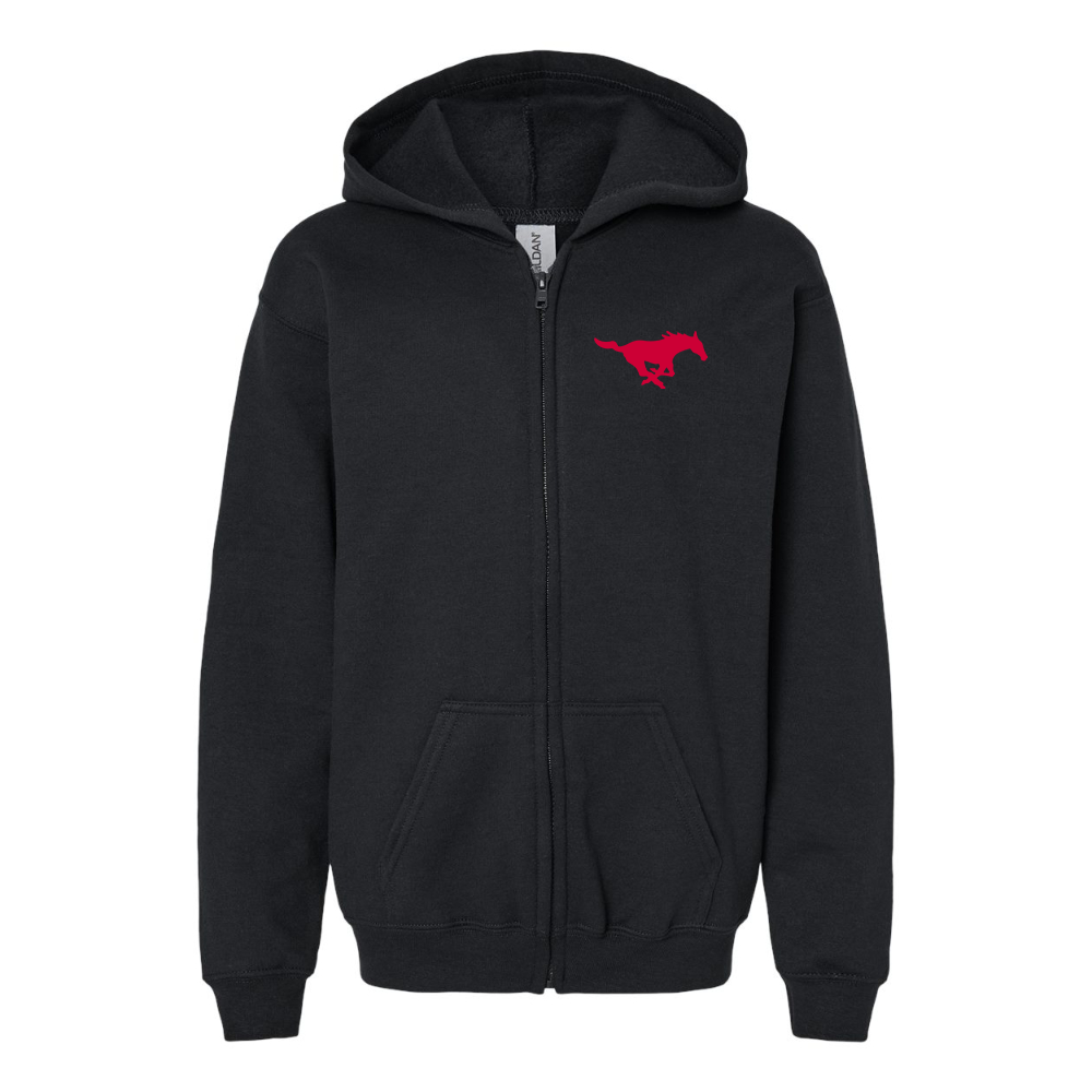 Gildan Heavy Blend Youth SMU Mustangs Logo Full Zip Hooded Sweatshirt