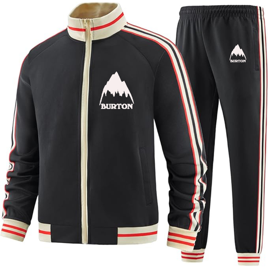 Men's Burton Mountain Two Piece Designer Tracksuit with Bold Striped Accents and Zippered Front Elevated Athletic Wear