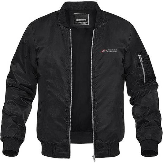 Men's Etihad Rail Logo Lightweight Bomber Jacket Windbreaker Softshell Varsity Jacket Coat