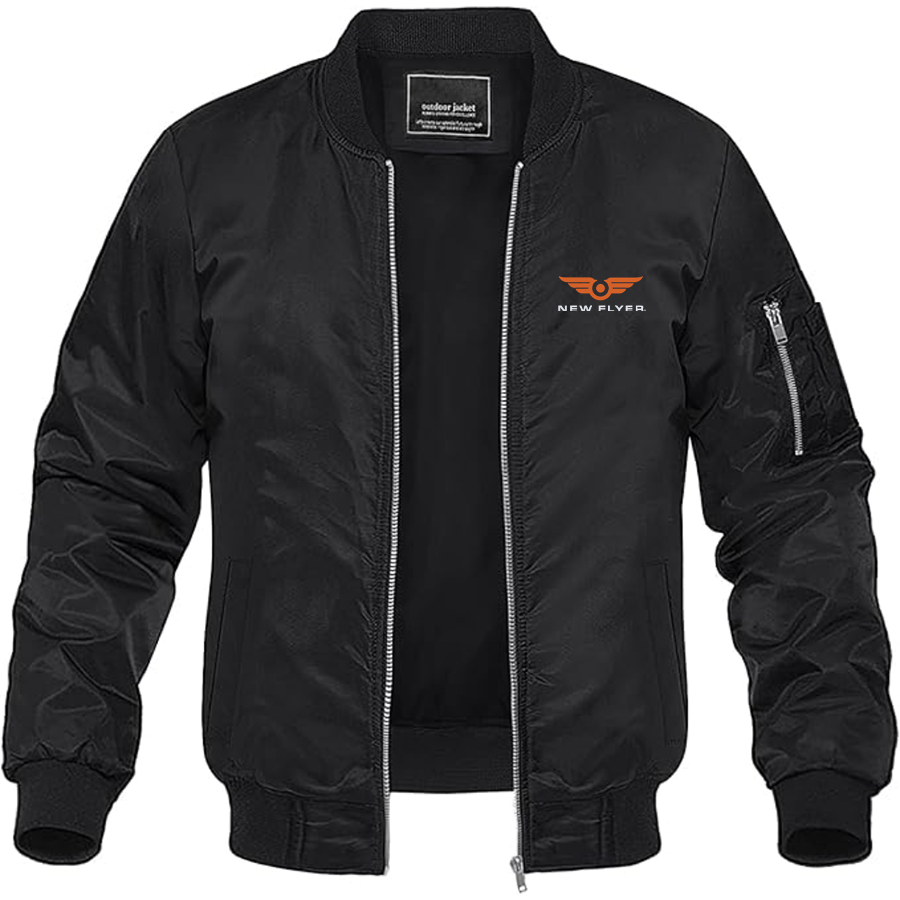 Men's New Flyer Industries Logo Lightweight Bomber Jacket Windbreaker Softshell Varsity Jacket Coat