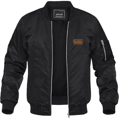 Men's Black Decker Logo Lightweight Bomber Jacket Windbreaker Softshell Varsity Jacket Coat