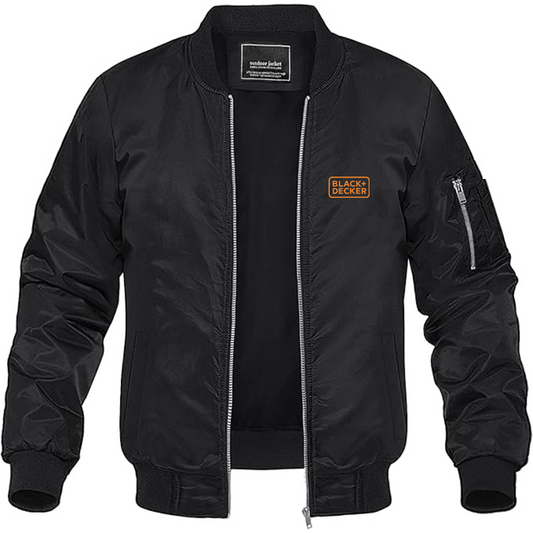 Men's Black Decker Logo Lightweight Bomber Jacket Windbreaker Softshell Varsity Jacket Coat