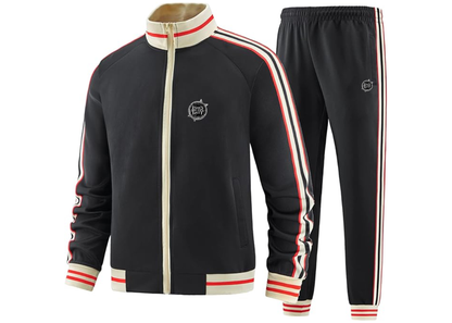 Men's When Rivers Meet Tracksuit with Bold Striped Accents and Zippered Front Athletic Wear