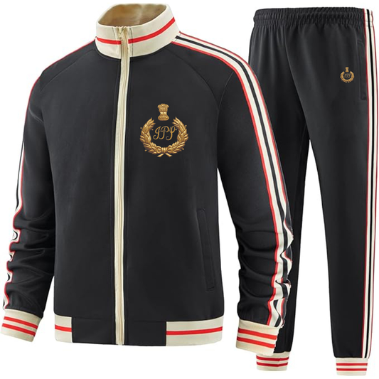 Men's  IPS India Two Piece Designer Tracksuit with Bold Striped Accents and Zippered Front Elevated Athletic Wear