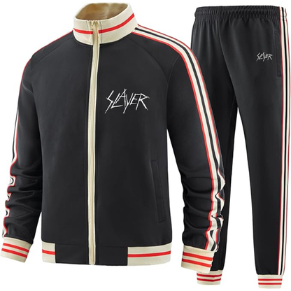 Men's Slayer Carved Two Piece Designer Tracksuit with Bold Striped Accents and Zippered Front Elevated Athletic Wear