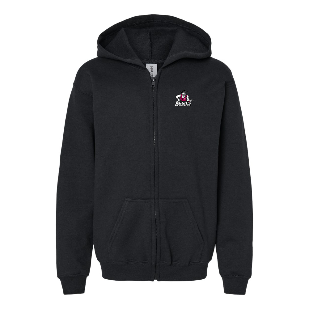 Gildan Heavy Blend Youth Aggies New Mexico State Logo Full Zip Hooded Sweatshirt