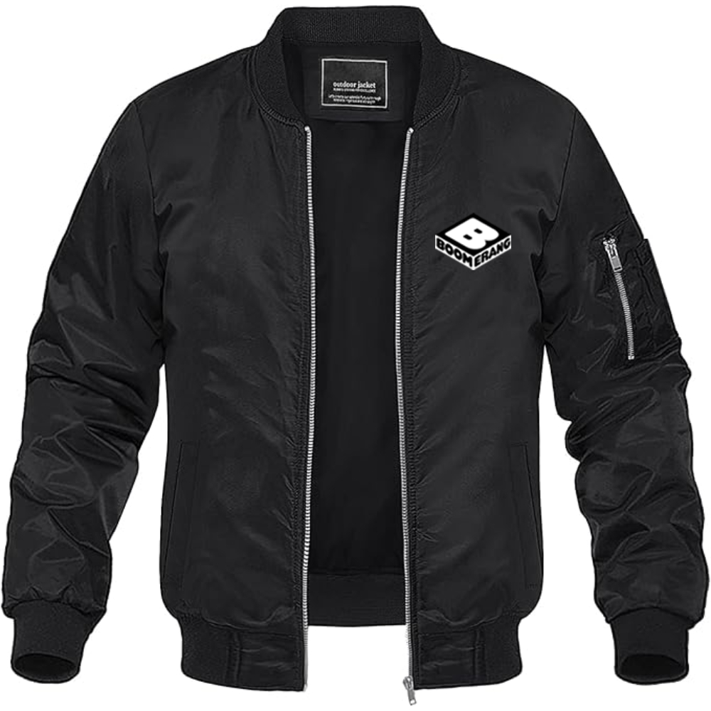 Men's Boomerang Logo Lightweight Bomber Jacket Windbreaker Softshell Varsity Jacket Coat