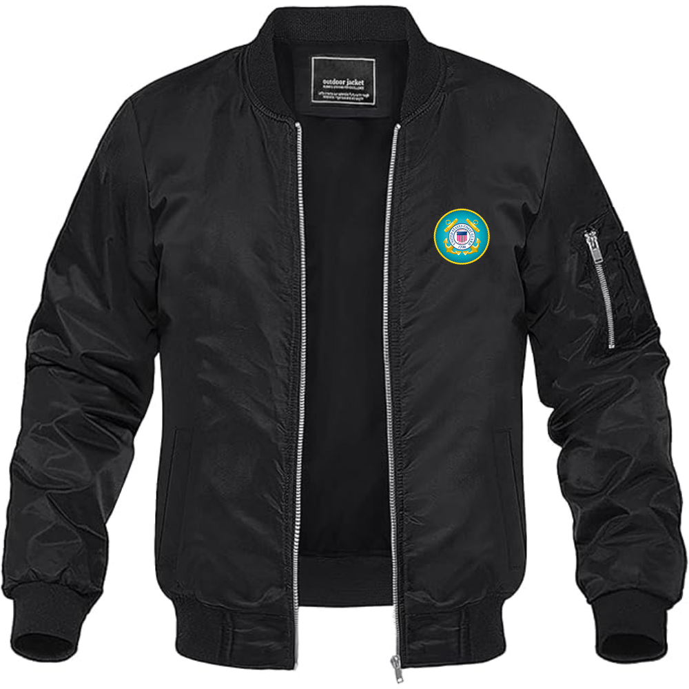 Men's Coast Guard Logo Lightweight Bomber Jacket Windbreaker Softshell Varsity Jacket Coat
