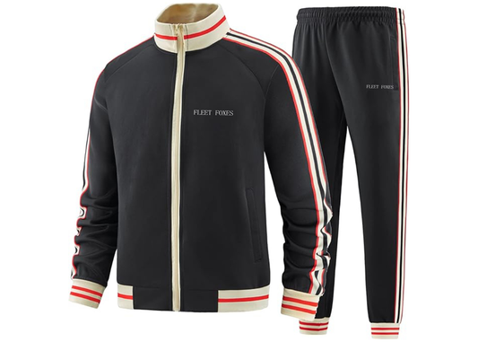 Men's Fleet Foxes Logo  Tracksuit with Bold Striped Accents and Zippered Front Athletic Wear