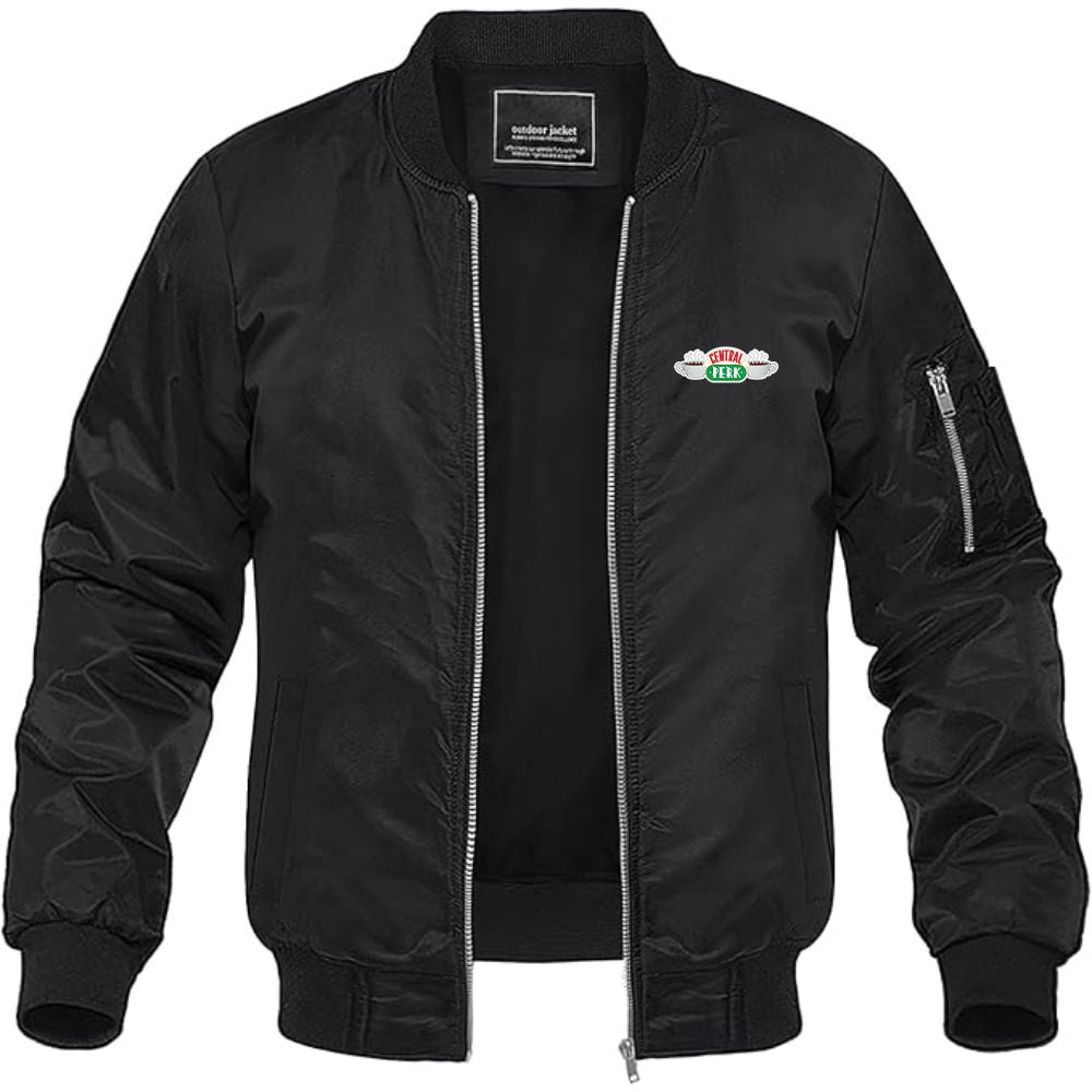 Men's Central Perk Logo Lightweight Bomber Jacket Windbreaker Softshell Varsity Jacket Coat
