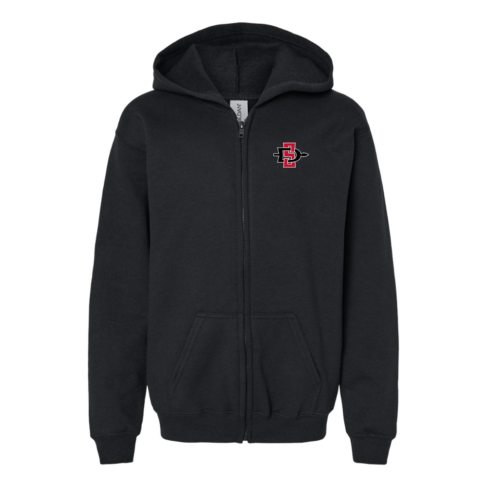 Gildan Heavy Blend Youth San Diego State Aztecs Logo Full Zip Hooded Sweatshirt