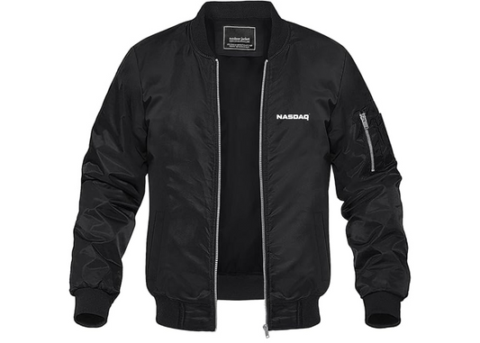 Men's Nasdaq Logo Lightweight Bomber Jacket Windbreaker Softshell Varsity Jacket Coat