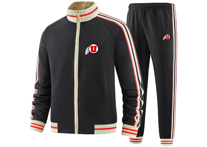 Men's Utah Utes Tracksuit with Bold Striped Accents and Zippered Front Athletic Wear