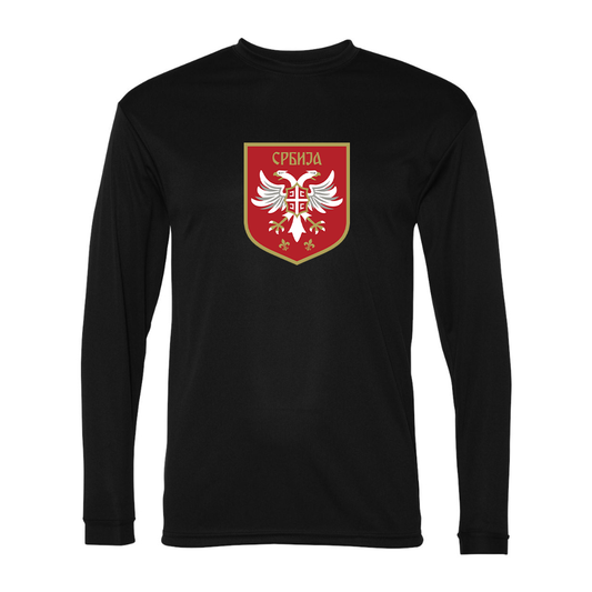 Men's Serbia National Football Soccer Team Logo Performance Long Sleeve T-Shirt