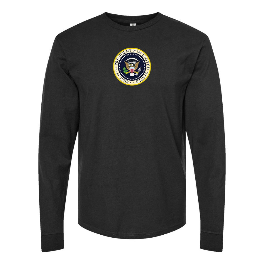 Men's USA President Seal Logo Cotton Long Sleeve T-Shirt