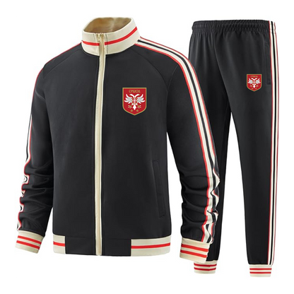 Men's Serbia National Football Soccer Team Logo  Tracksuit with Bold Striped Accents and Zippered Front Athletic Wear