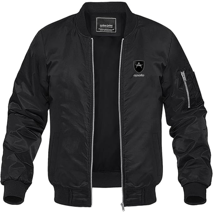 Men's Apollo Logo Lightweight Bomber Jacket Windbreaker Softshell Varsity Jacket Coat