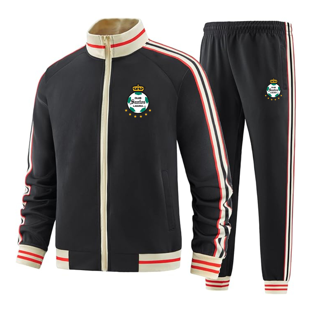 Men's Santos Laguna Soccer  Tracksuit with Bold Striped Accents and Zippered Front Athletic Wear
