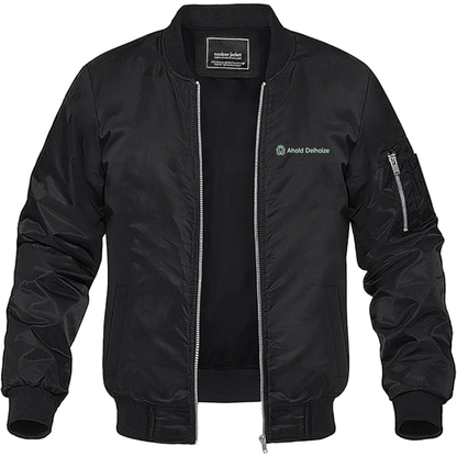Men's  Ahold Delhaize Vertical Logo Lightweight Bomber Jacket Windbreaker Softshell Varsity Jacket Coat