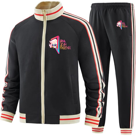 Men's Dana Jean Phoenix Two Piece Designer Tracksuit with Bold Striped Accents and Zippered Front Elevated Athletic Wear